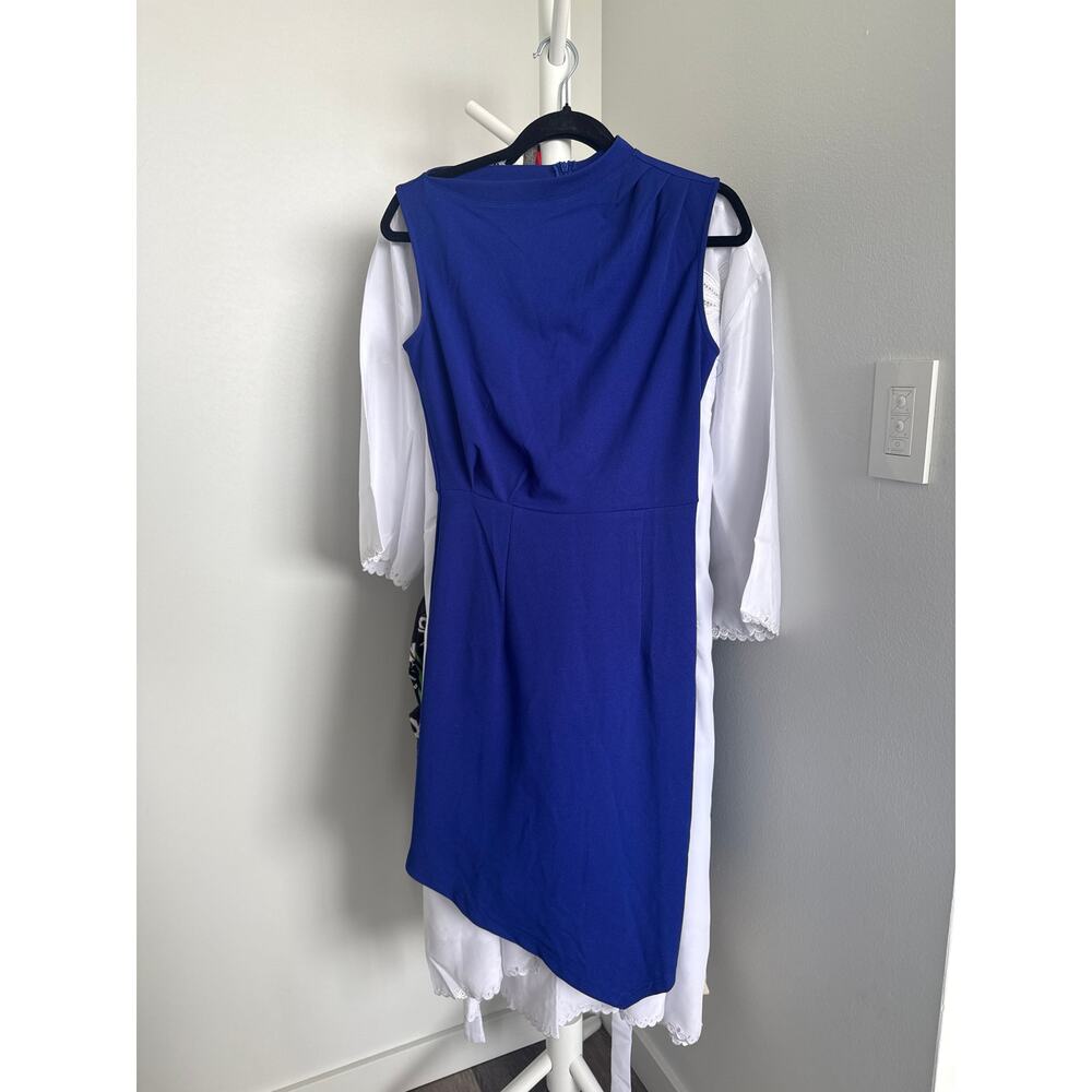 Asymmetrical neck & hem line Royal blue dress